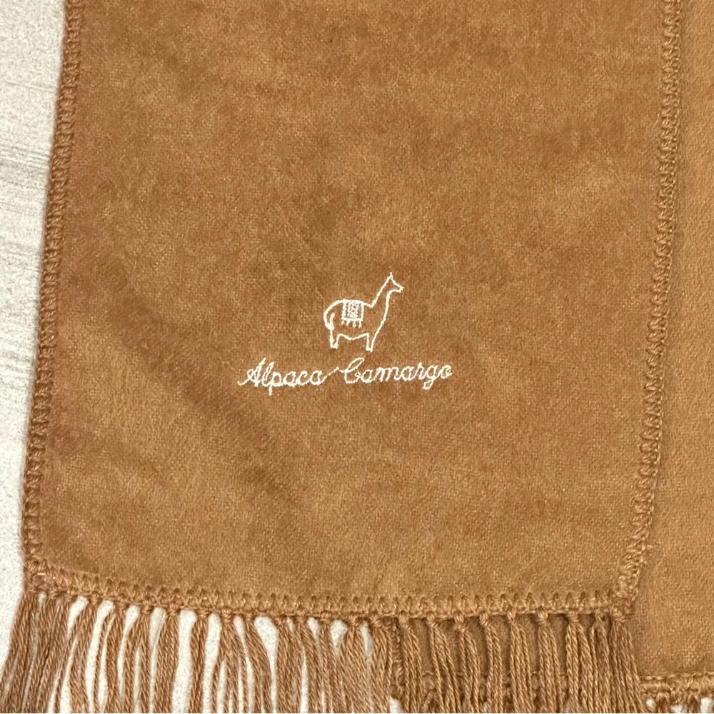 Alpaca Cusqueno Peruvian Alpaca Wool Scarf Camel Brown Fringe Made in Peru